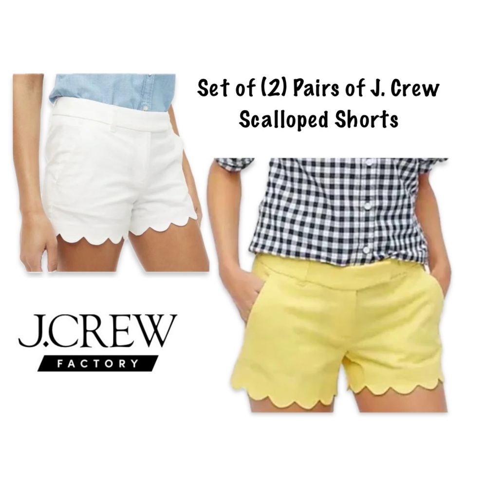 Set of (2) Pairs of J. Crew Factory Linen-Blend Scalloped Shorts